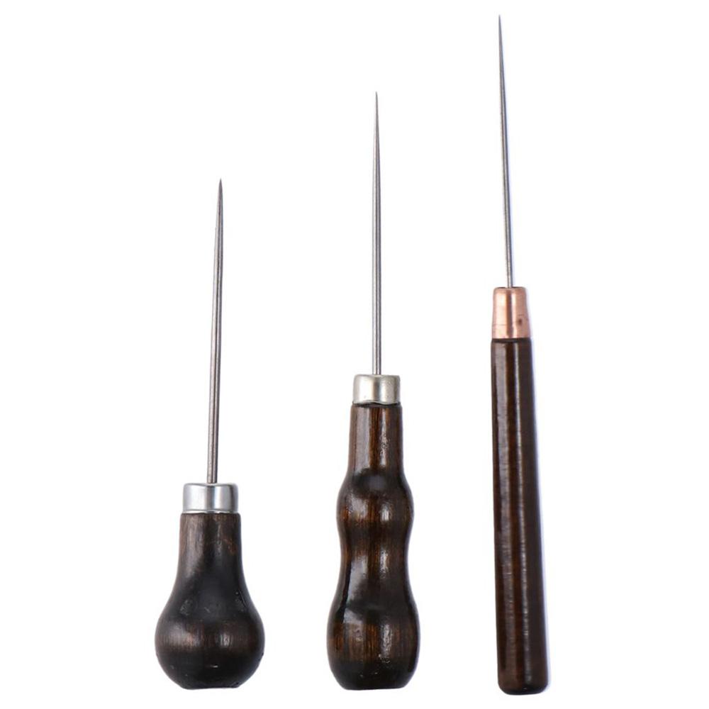 Leatherwork Punching Tool - 3 Stück Holzgriff Kratz Ahle Werkzeug,
