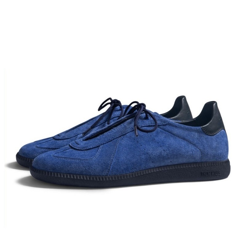 Leatherwork Training - Luxuriöse Sneaker aus Rindsleder, blaue Wildleder-Trainingsschuhe,