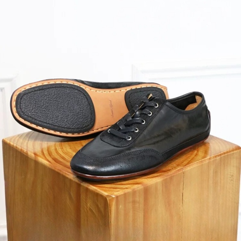 Leatherwork Training - Retro Gewaschene Echtleder Freizeitschuhe Herren Handgefertigte